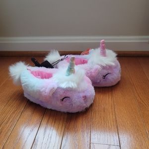 Wonder Nation Toddler Girl's Plush Unicorn Slippers pink purple blue - Size 7/8
